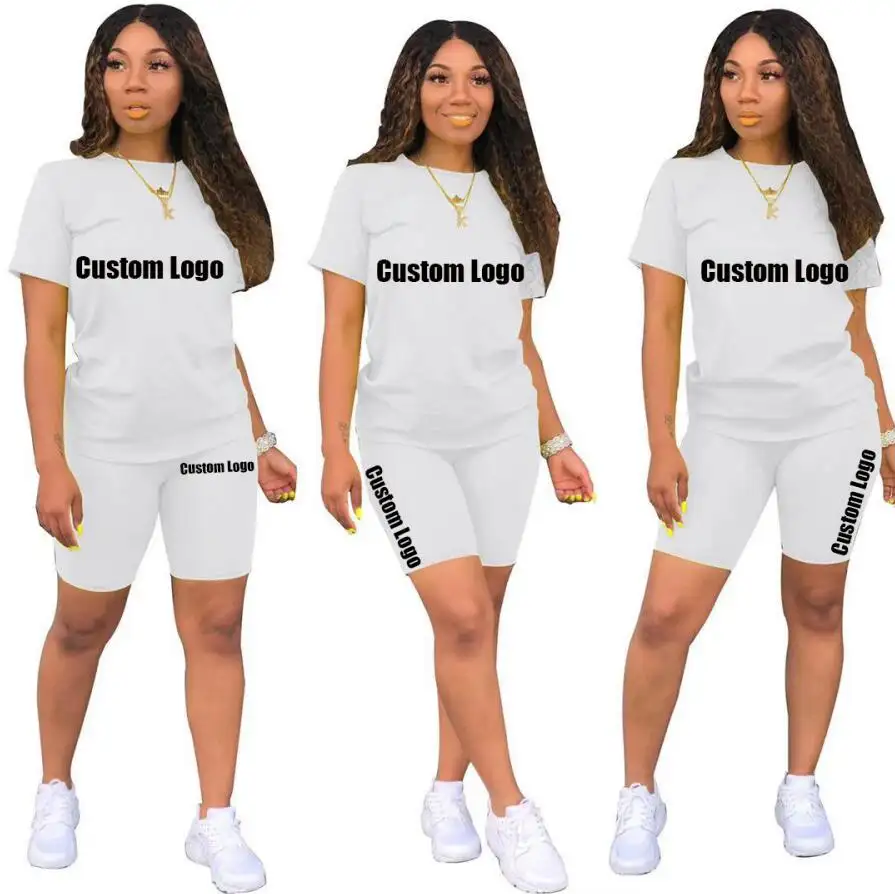 Wholesale Customized Logo High Quality Plus Size Summer Cotton short sleeve Shirt Top Shorts 2 piece set women Clothing