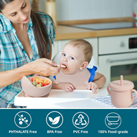 Ensemble d'ustensiles de repas pour enfants en silicone sans BPA, assiettes à ventouse, bol, bavoir, vaisselle, kit d'alimentation pour bébés - Fournisseur d'usine 2026