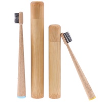 Brosse à dents en bambou naturel, 10 pièces avec étui en bois en bambou, brosse à dents 100% en charbon naturels pour enfants et adultes