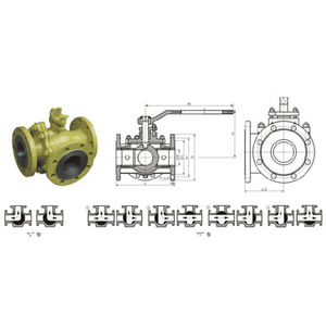 Válvula de Bola de Tres Vías Tipo T Q45F46, con Brida, Manual, para Agua, Temperatura Normal, Uso General - Product Image 2
