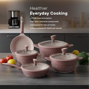 13pcs <strong>Non</strong> <strong>Stick</strong> Granite Cookware <strong>Set</strong> Induction Safe Pink <strong>Pots</strong> <strong>and</strong> <strong>Pans</strong> With Glass Lids for Kitchen Cooking - Product Image 2