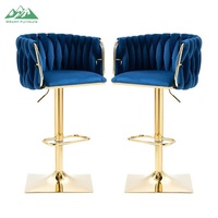 Tabouret de bar pivotant réglable Wayon, design moderne et luxueux, dossier tissé unique, base carrée, chaise de cuisine