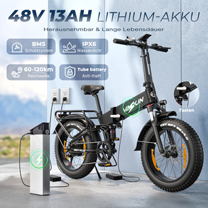 Vélo pliable à pneus larges 20 pouces en stock en Europe, 250W 48V 13Ah, autonomie 120 km, double suspension, 7 vitesses, tout-terrain, livraison 3-7 jours, S20-1plus 250W 20 - Product Image 5