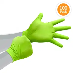 Custom Color Logo 5 Mil Textured Grip 9.5 In. Rolled Cuff Food Grade Green Nitrile Gloves 100 Pack Guantes De Nitrilo