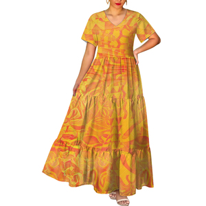 Robe décontractée tendance pour femme, col en V, manches courtes, motif tribal polynésien Elei, qualité supérieure, livraison immédiate - Product Image 1