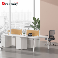 Bureau de travail moderne et modulaire pour 4 personnes, grande capacité, avec rangement intégré sur piétement