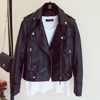 Veste Moto Vintage Noire pour Femme en Similicuir PU, Manteau d'Extérieur OEM pour l'Automne