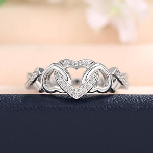 T0590 Anello da donna in oro bianco con diamanti, taglio a cuore, diamanti naturali, anello di fidanzamento, colore G, 14K - Product Image 5