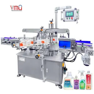 YIMU-YM620 Máquina de rotulagem de lados duplos para garrafas plásticas planas, frasco quadrado totalmente automático com duas etiquetas e aplicador de etiquetas