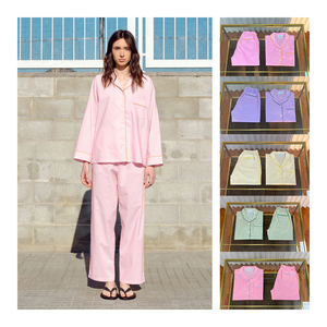 YUNCHIHigh qualità 2 pezzi Set casa Homewear <span class=keywords><strong>pigiama</strong></span> per le donne maniche rosa uomo verde estate <span class=keywords><strong>blu</strong></span> cotone OEM primavera - Product Image 1