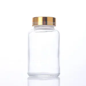 High Quality 60ml 60cc 75ml 100ml 120ml 150ml 200ml 200cc Clear Glass Bottles For Supplement With Gold Lids