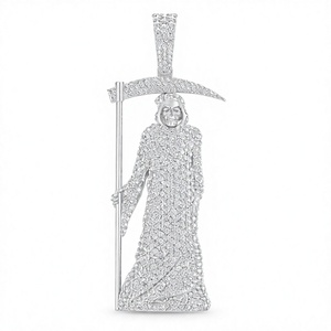 Pendentif de luxe style Hip Hop personnalisé en argent 925 plaqué rhodium, avec Moissanite et Diamant, motif Ange de la Mort Grim Reaper, breloques de fête - Product Image 1