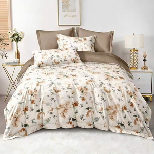 Soft Microfiber <strong>Bedding</strong> Set in Elegant <strong>Taupe</strong> with Watercolor Floral Patterns Available in 3 Pcs From a Five-Star Hotel Supplier - Product Image 1