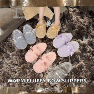 Chaussons d'intérieur Senchen pour femmes, chauds en fourrure, semelle TPR, rehaussant la taille, super doux, en peluche moelleuse, pour le ballet, mignons, tricotés avec nœud - Product Image 2