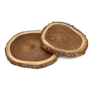 天然および有機生樹皮エッジサービングプラッター素朴な木樹皮木材まな板