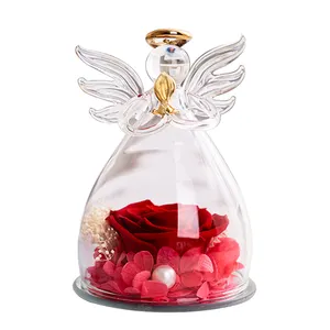 Figuras de Ángel y Rosa de cristal auténtico, regalo único de San Valentín y acción de gracias