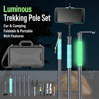 Bâton de randonnée multifonctionnel lumineux en alliage d'aluminium, kit de survie pour le camping, support de téléphone, multi-outils, étui rigide