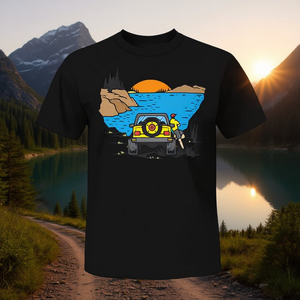 T-shirt premium avec illustration de montagnes et de lacs pour véhicule à quatre roues motrices - Product Image 3