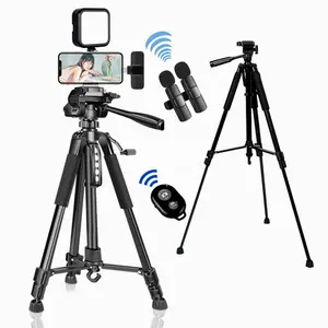Heavy Duty Tripé Stand Video Making Kit LED Luz Dupla Lapela Microfone Sem Fio Vlogging Kit Para TikTok Vlog Live Recording