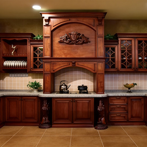 Armoire de style européen, corps en contreplaqué, porte en bois massif, armoire en noyer rouge, okoumé, peint, bois sculpté de qualité, armoire de <span class=keywords><strong>cuisine</strong></span> brune - Product Image 4