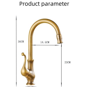 Grifo de Lavabo de Cocina Estilo Europeo Retro, Grifo Monomando de Agua Fría/Caliente con Medidor, Acabado Bronce, para Fregadero de Baño - Product Image 5