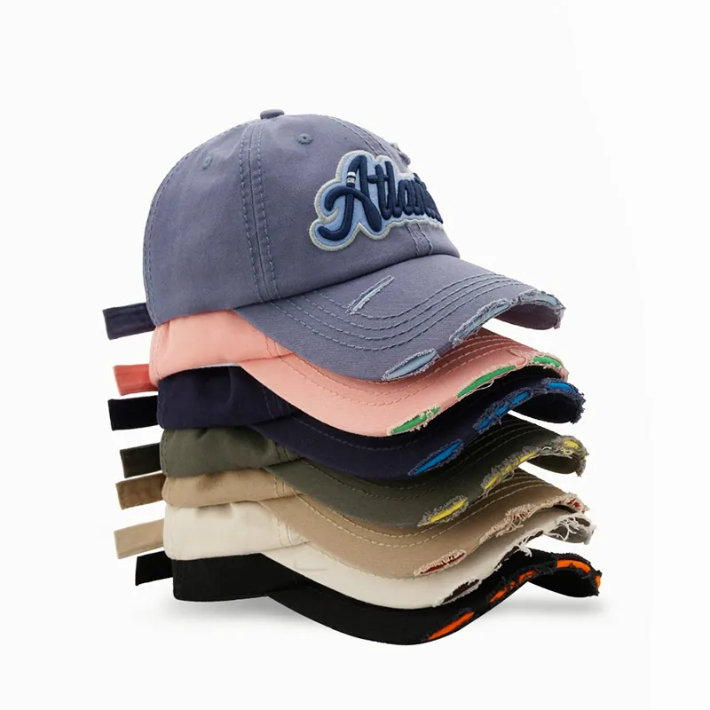 Sombreros desgastados de béisbol para mujer, gorra de béisbol de Hip-Hop con logotipo bordado personalizado, 6 paneles