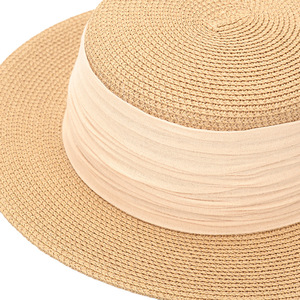 Boater <b>Straw</b> <b>Hat</b> Natural Grass Ribbon Band Beach Summer Women's 56-58CM - Product Image 3