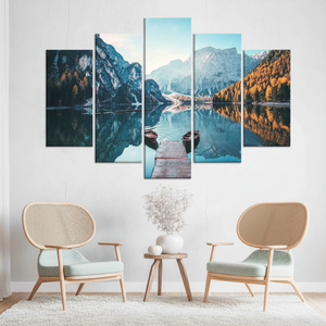 Tableau imprimé sur toile : Paysage de la montagne des Dolomites avec le lac Braies, lot de 5 toiles assorties - Product Image 2