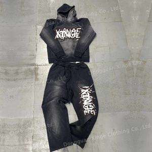 Conjunto de Sudadera y Pantalones Deportivos con Efecto Desgastado, Parches Bordados y Lavado Ácido, Estilo Sun Fade, para Hombre, Fabricante de Ropa Personalizada - Product Image 4