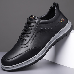 Zapatos para caminar de cuero blanco FAS para hombre, zapatillas informales con punta redonda y cordones, suela de goma transpirable - Product Image 2