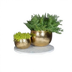 Set Of 2 Aluminium Hammered Planter With Prime Quality Gold Color Round Shape Plant Pot At <b>Cheapest</b> Price - Product Image 1