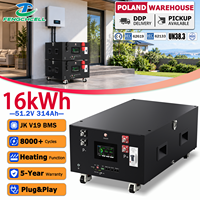 Batterie au lithium LiFePO4 48V 16kWh pour stockage d'énergie solaire domestique, modèle JK V19 BMS 8000 cycles avec chauffage, 51.2V 314Ah, en stock en Pologne