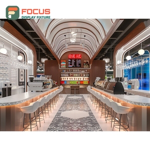 Modern Coffee Display Cabinet Glass Front Merchandise <b>Shelf</b> Matte Wood Cafe Display Cabinet - Product Image 3