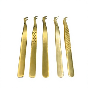 Pince à cils en acier inoxydable à pointe en fibre, pour volume russe, effet plasma doré, marque privée - Product Image 1
