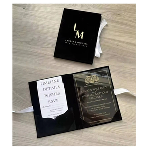 1st thánh Hiệp thông nhung đen lời mời in Acrylic lời mời đám cưới với Nhung Phong bì lá vàng in RSVP thẻ - Product Image 1