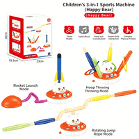 Jeu de lancer d'anneaux interactif 3-en-1 Ours Mignon pour intérieur/extérieur avec lanceur de fusée musical Jump & Stomp, jouet en plastique pour enfants
