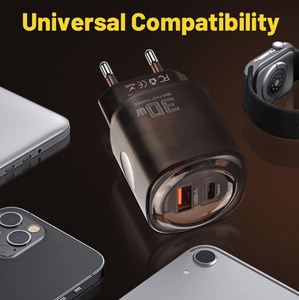 อะแดปเตอร์ชาร์จเร็วสำหรับเดินทางในสหรัฐอเมริกา/ยุโรป 30W USB+Type-c ช่องเสียบคู่ รองรับ PD ขายส่ง - Product Image 5