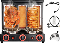 Vente chaude Multifonction Trois Tête Commerciale Gaz Mini Shawarma Kebab Faisant La Machine Avec De Qualité Alimentaire En Acier Inoxydable