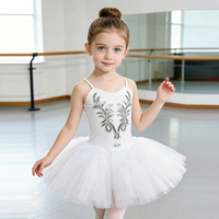 Robe de tutu de ballet élégante style Lac des Cygnes pour filles, justaucorps respirant brodé à bretelles spaghetti, costume de danse pour enfants, cours et récital