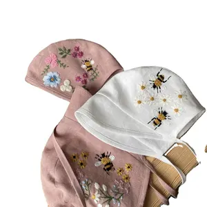 Bonnet do bebê Feito À Mão Bordar Capotas Chapéus De Batismo Recém-nascidos Bordado Flor Meninas Verão Doce Princesa Chapéus