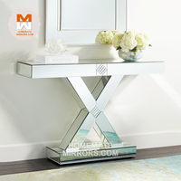 Table console miroir demi-lune classique avec diamants écrasés et lumières