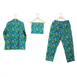 Ensemble de pyjama pour femmes en coton 100% - Luxe, élégant, romantique, à fleurs - Col en V - Manches longues - Respirant - Doux - Confortable - Toutes saisons - Pour la maison - Product Image 1