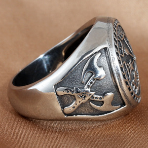 Bague boussole en acier titane pour homme, design géométrique argenté, style punk, bijou cadeau 213048 - Product Image 2