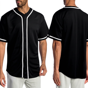 Men's Black Baseball Jersey Short Sleeve Button Front Moisture Wicking Solid Color Regular Fit Adult <b>Sport</b> <b>Apparel</b> - Product Image 1