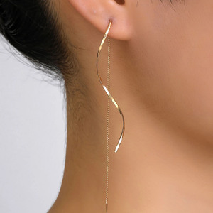 Pendientes de Diseño EH108 con Cadena Ondulada y Borla Larga, Pendientes Elegantes de Acero Inoxidable para Mujer, Uso Diario, Regalo - Product Image 1