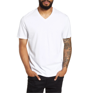 <span class=keywords><strong>T</strong></span>-shirts blancs personnalisés pour hommes à bas prix 100% coton <span class=keywords><strong>col</strong></span> en <span class=keywords><strong>v</strong></span> style décontracté d'é<span class=keywords><strong>t</strong></span>é avec logo personnalisé motif solide vente en gros - Product Image 1