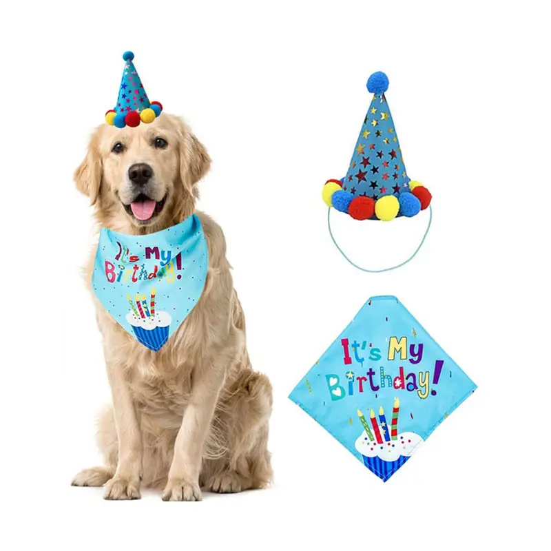 犬の誕生日プレゼントの装飾パーティーハット付きペットバンダナスカーフ