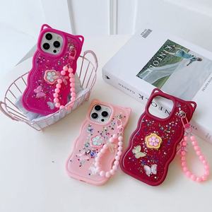 Coque de téléphone BAILI tendance avec oreilles de chat, paillettes et bord ondulé, bracelet pendentif pour iPhone/<span class=keywords><strong>OPPO</strong></span>/VIVO/Redmi/Infinix - Product Image 3