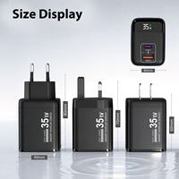 Cargador de Pared Rápido de 35W, USB-A y Tipo C, Doble Puerto, Pantalla de Potencia Real, Enchufe EU/US/UK, Adaptador para Teléfono Móvil y Portátil, Logotipo Personalizable