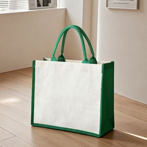 Sac fourre-tout en toile personnalisé imprimé, patchwork bicolore avec poignées roulées pour promotion de cadeaux - Product Image 6